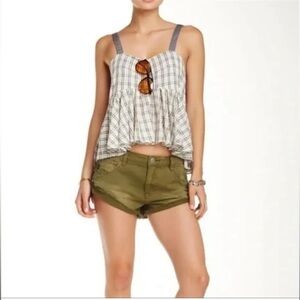 NWT Free People Army Green Denim Jean Distressed Hot Pants/ Shorts Size 26